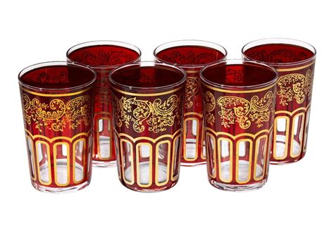 Moroccan Tea Glasses Red Gold Beautiful Classical Design Etsy UK