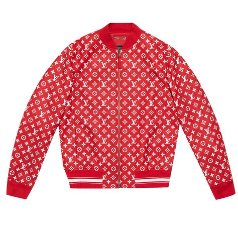 Supreme X Louis Vuitton Leather Baseball Jacket Men Red Flannels