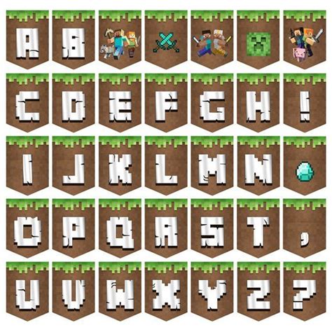 Minecraft Birthday Banner All Abc Letters In Minecraft Style Baby Boy