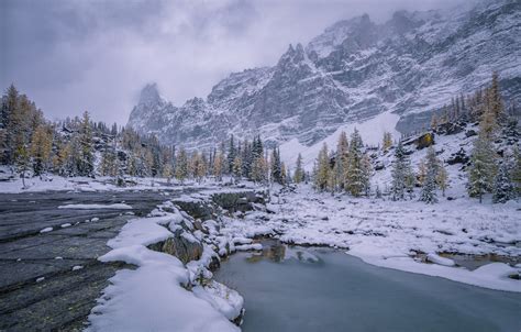 Wallpaper Winter Water Snow Trees Mountains Canada Canada