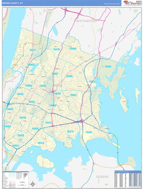 Bronx County Ny Zip Code Wall Map Basic Style By Marketmaps Mapsales