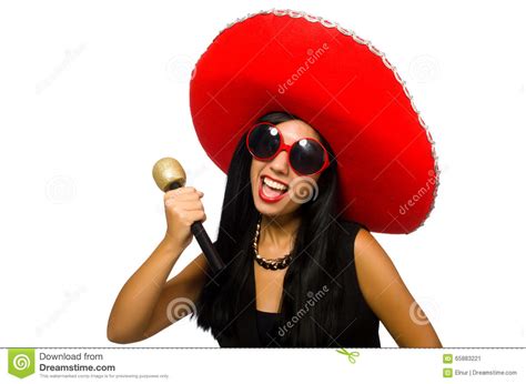 Young Attractive Woman Wearing Sombrero On White Stock Image Image Of