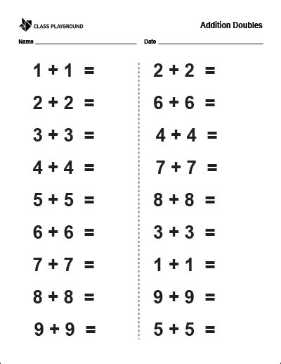 Addition Doubles Multiplication Facts Worksheets Kindergarten Addition
