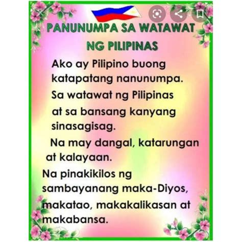 Panunumpa Sa Watawat Panatang Makabayan Talambuhay Ng Mga Bayani Ng