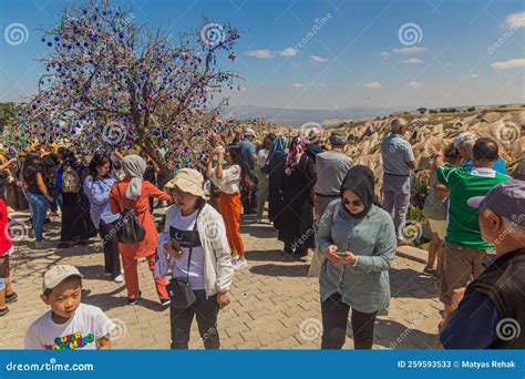 Goreme Turkey July 20 2019 Tourists At An Evil Eye Amulet Tree