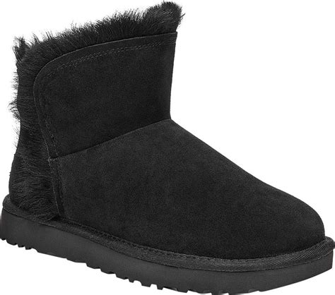 Ugg Wool Classic Mini Fluff High Low Ankle Boot In Black Soft Suede