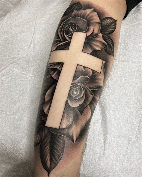 cross with roses forearm tattoo orientfrau