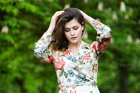 Womans Portrait With A Hair Moving In The Wind Portrait Of Young Beautiful Russian Brunette