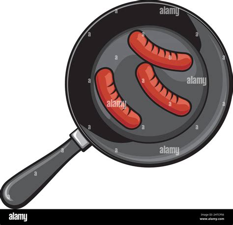 Sausages On Frying Pan Vector Illustration Stock Vector Image And Art Alamy