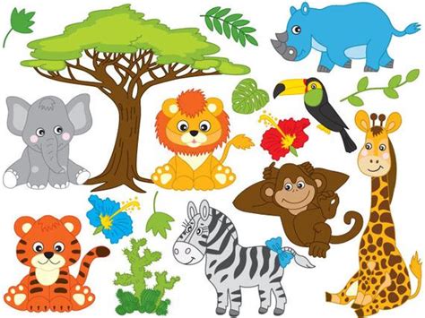 Jungle Animals Clipart Digital Vector Safari Animals Etsy