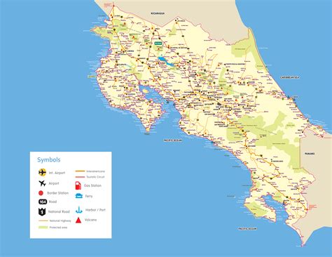 Large Detailed Roads And Highways Map Of Costa Rica With Cities And