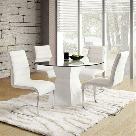 Contemporary Silver Tempered Glass Dining Table Furniture Of America