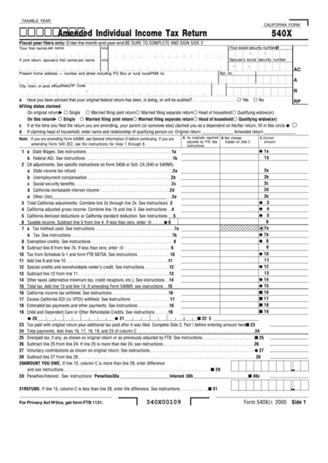 California 540x Fillable Form Printable Forms Free Online