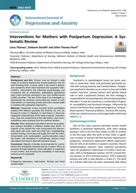 Pdf Interventions For Mothers With Postpartum Depression A