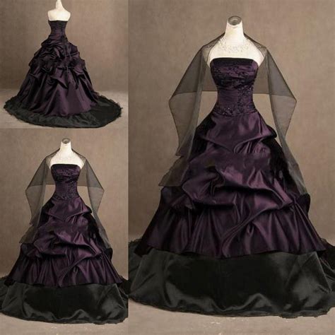 Discount Real Image Gothic Wedding Dresses Black And Purple Ruched