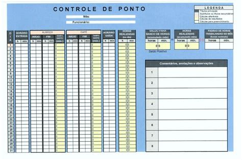 Planilha De Controle De Ponto Excel Gr Tis Para Baixar E Imprimir