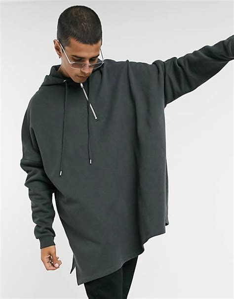 Asos Design Extreme Oversized Hoodie With Half Zip In Washed Black Asos