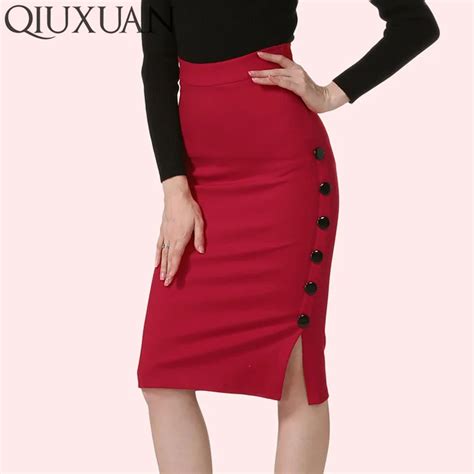 Qiuxuan Plus Size 5xl Women Pencil Skirts Summer Autumn Sexy Package Hip Skirt Occupation Side