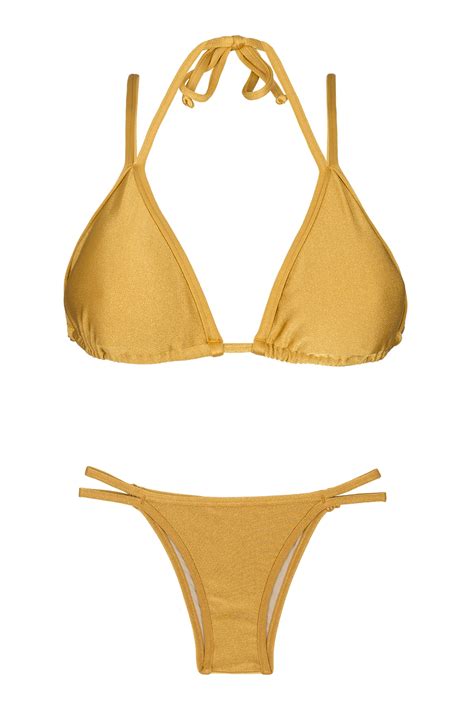 Two Piece Swimwear Gold Double Strap Triangle Bikini Gold Duo