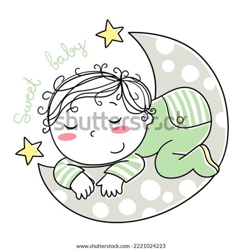 Illustration Baby Sleeping On Moon Lettering Stock Vector Royalty Free