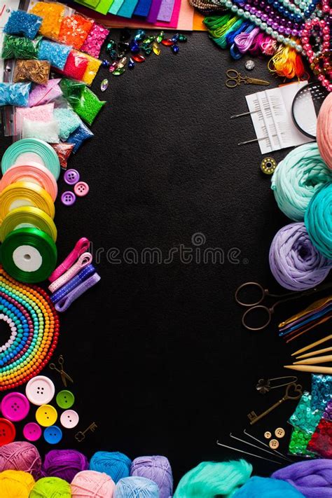 Craft Supplies For Creative Handmade Top View Frame Stock Photo