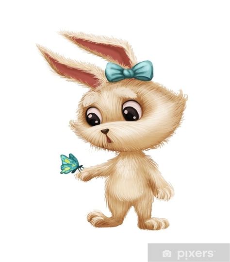 Cute Furry Bunny With Butterfly Cartoon Animal Character