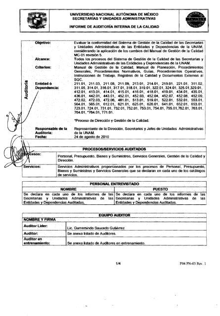 Informe Auditoría Interna 2010 Dirección General De Servicios
