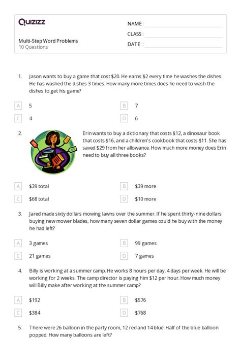 50 Multi Step Word Problems Worksheets For 4th Grade On Quizizz Free
