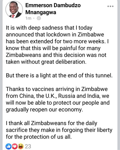 Mnangagwa Extends Lockdown With 2 More Weeks Gambakwe Media