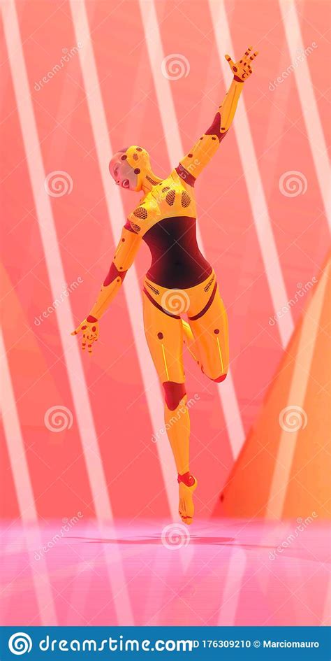 Android Girl Dancing Hip Hop On Jump Pose In White Background Stock