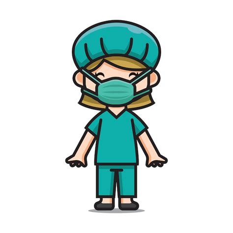 Cute Nurse Wearing Masks Cartoon Character Premium Vector