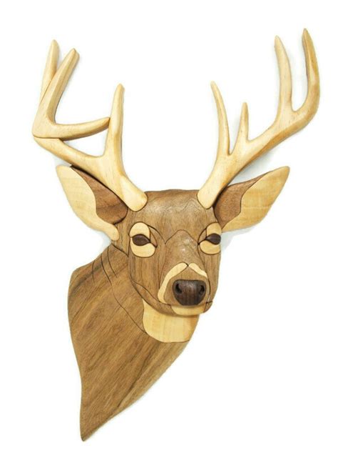Whitetail Deer Intarsia Woodworking Trophy Deer Made From Etsy