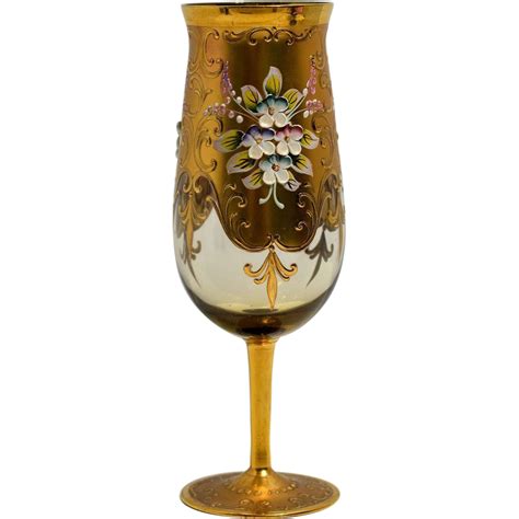 Bohemian Glass Goblet With Gold And Applied Enamel From Artfultoysandantiques On Ruby Lane