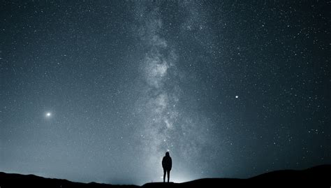 Man Silhouette Stars Sky Milky Way Alone Hd Wallpaper Wallpaper Flare