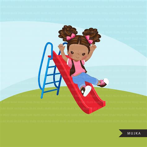 Playground Clipart Black Girl On Slide Outdoors Park Slide Graphics