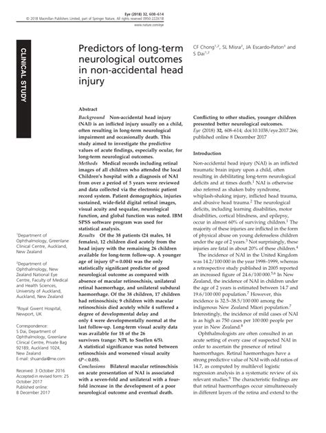 PDF Predictors Of Long Term Neurological Outcomes In Non Accidental
