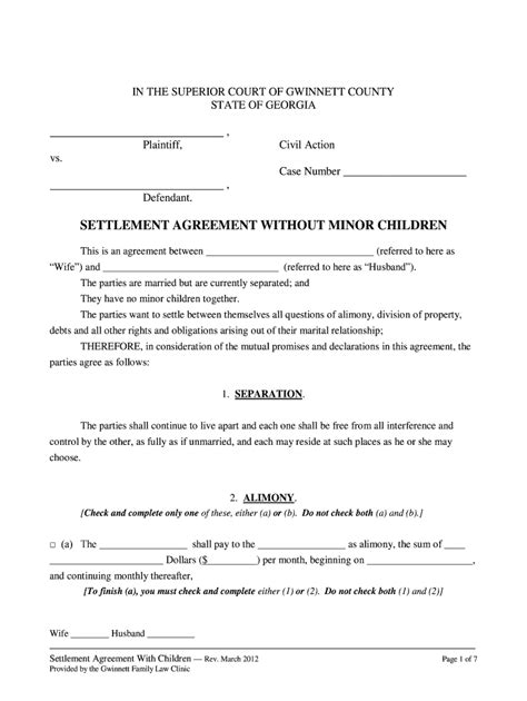 Divorce Financial Settlement Agreement Template