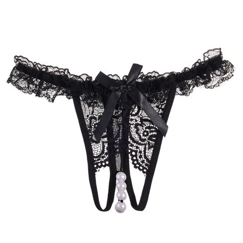 New Arrival Women Lace Open Back Crotch Sexy Panties Crotchless Beading Cute Embroidery Women