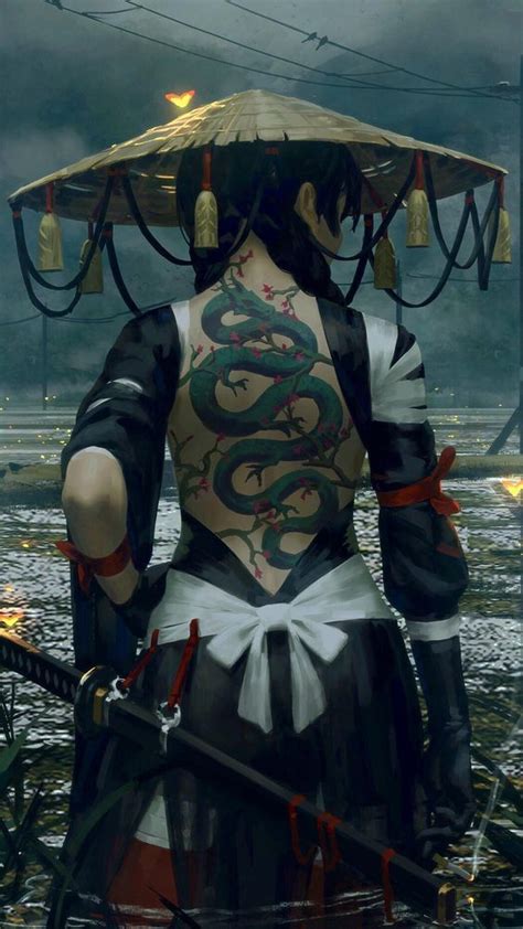 Super Cool Samurai Girl With Dragon Tattoos Samurai Art