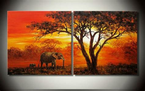 African Sunset Landscape Painting Elephant Theme Home Decoration