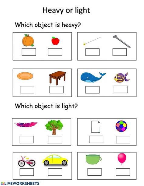 Heavy And Light Worksheets For Grade 1