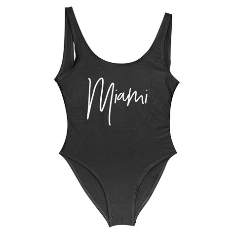 Miami Letter Women Swimwear One Piece Swimsuit Bodysuit Sexy Swimwear Solid Plus Size Bathing