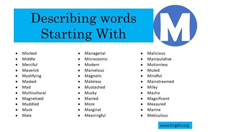 Describing Words That Start With M Engdic