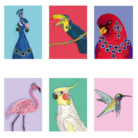 Set Of Six Classy Birds Art Prints By Perky