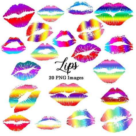 Rainbow Lips Kisses Glitter Foil Lip Clipart Custom Etsy Rainbow