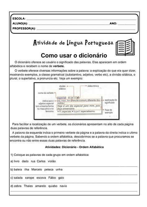 L Ngua Portuguesa O Uso Do Dicion Rio Atividade De L Ngua Portuguesa