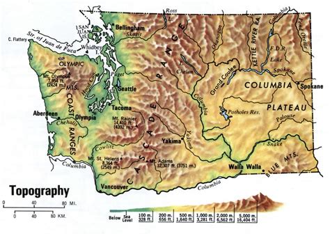Washington Topography Terrain Map Topographic State Large Scale Free