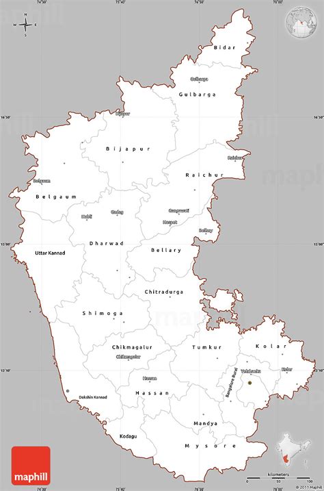 ___ satellite view and map of karnataka (कर्नाटक), india. Gray Simple Map of Karnataka, cropped outside