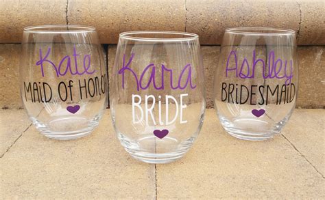 Personalized Bridesmaid Wine Glasses Bridal Party Wine