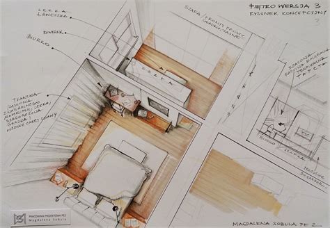 Top View Of The Bedroom Sketch And Design By Magdalena Sobula